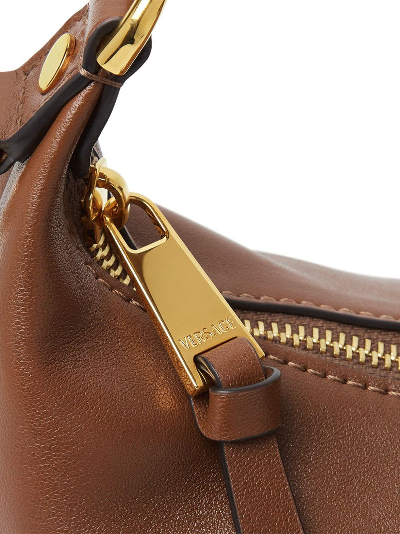 Versace Lambskin Logo Hobo Bag — Brown