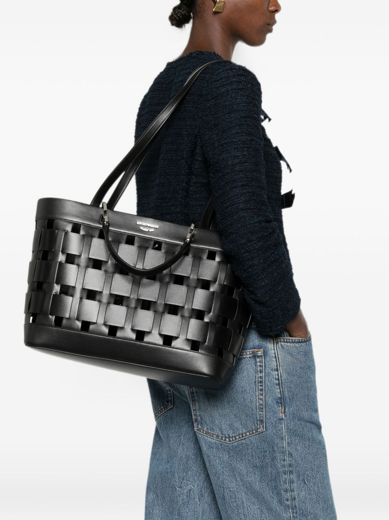 Emporio Armani Woven Design Tote Bag — Black