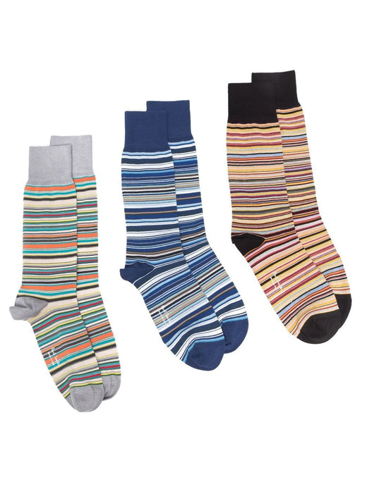 Paul Smith Striped Cotton Blend Socks — Multicolor With Stretch Glove