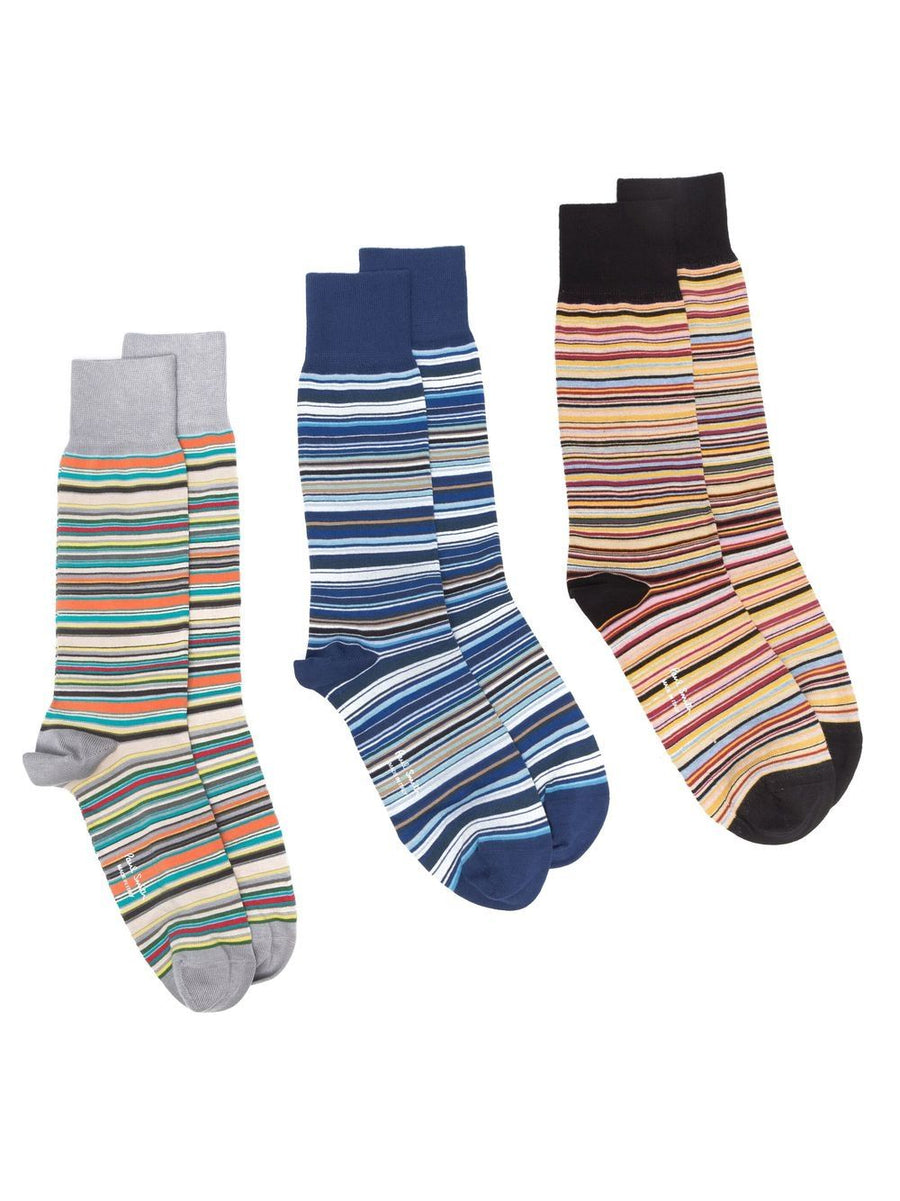 Paul Smith Striped Cotton Blend Socks — Multicolor With Stretch Glove