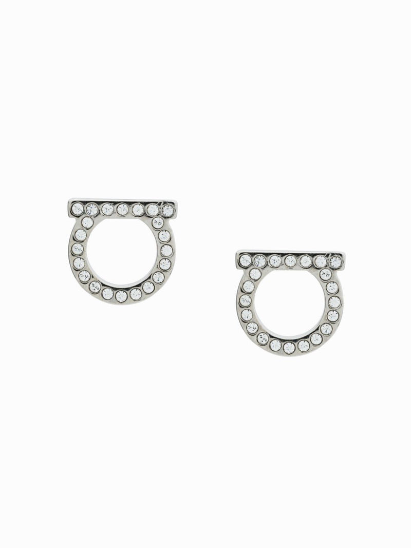 Ferragamo Gancini Crystal Earrings — Silver