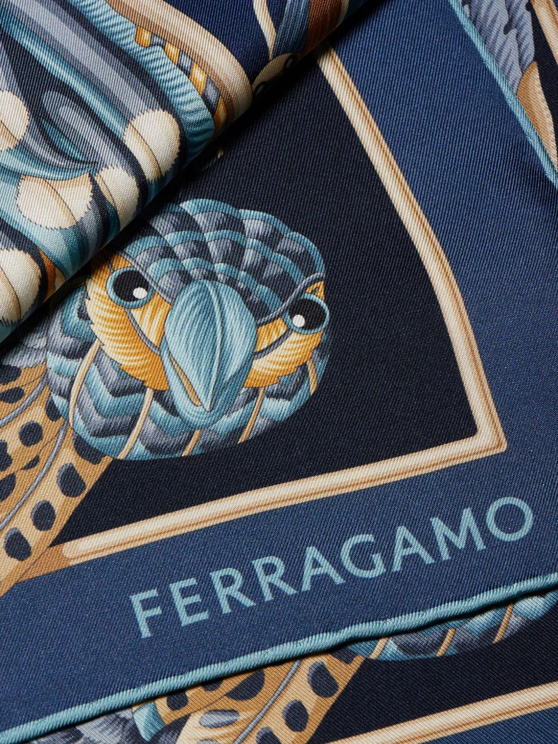 Ferragamo Parrot And Floral Silk Scarf — Navy Pure Scarfs