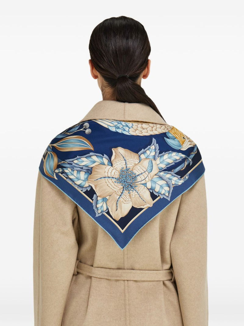 Ferragamo Parrot And Floral Silk Scarf — Navy Pure Scarfs