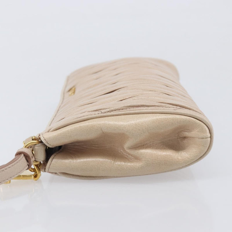 Miu Miu Zip Wristlet Matelasse Leather Beige Bag