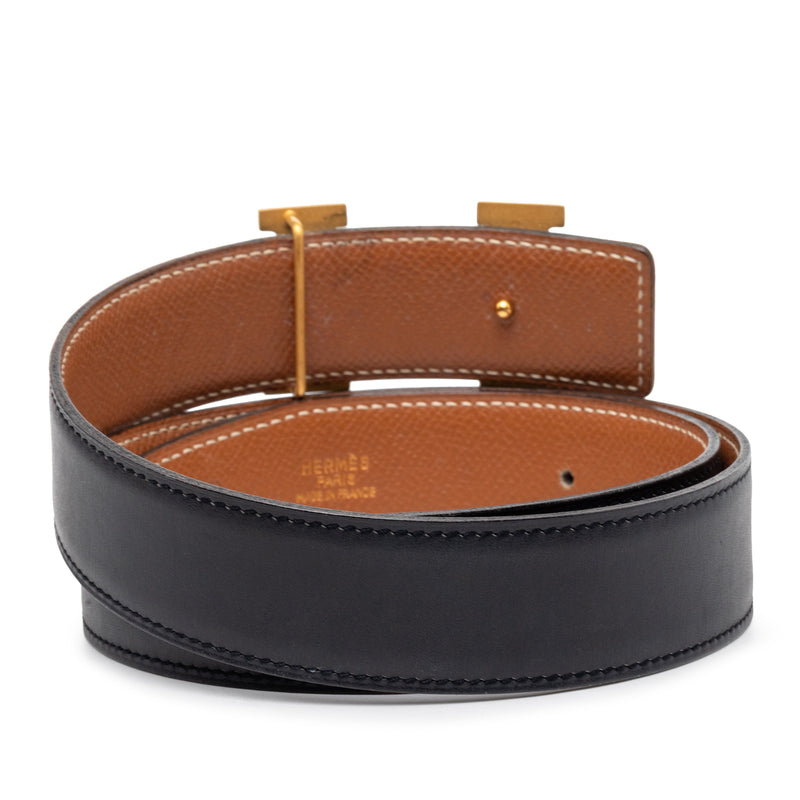 Box Calf and Courchevel Constance H Reversible Belt - Image 3
