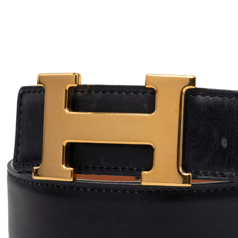 Box Calf and Courchevel Constance H Reversible Belt - Image 4