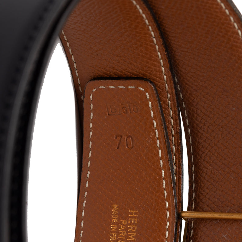 Box Calf and Courchevel Constance H Reversible Belt - Image 6