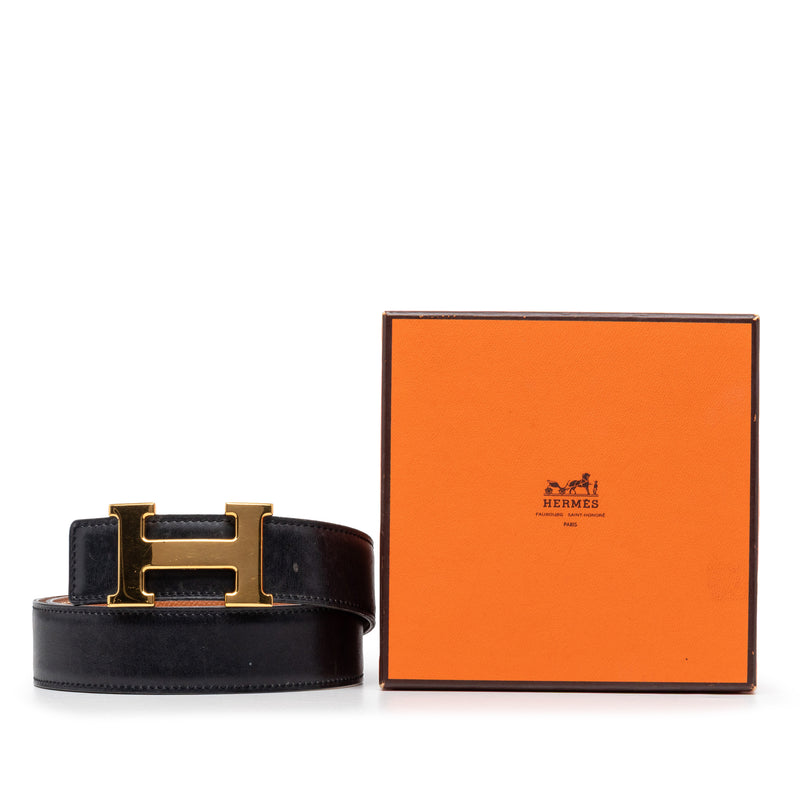 Box Calf and Courchevel Constance H Reversible Belt - Image 7