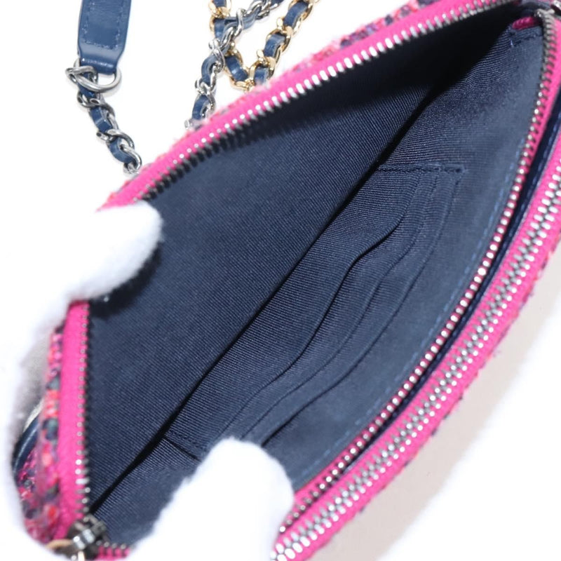 Chanel Gabrielle Double Zip Clutch With Chain Quilted Tweed Pink