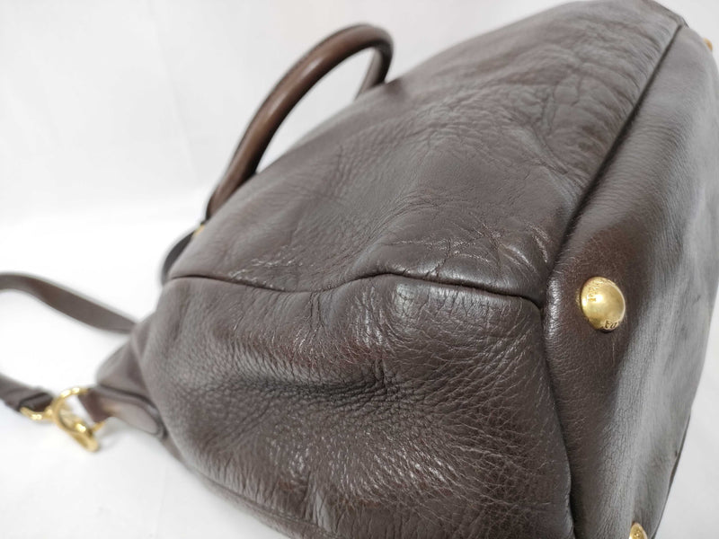 Prada Vitello Daino Convertible Tote Brown Leather