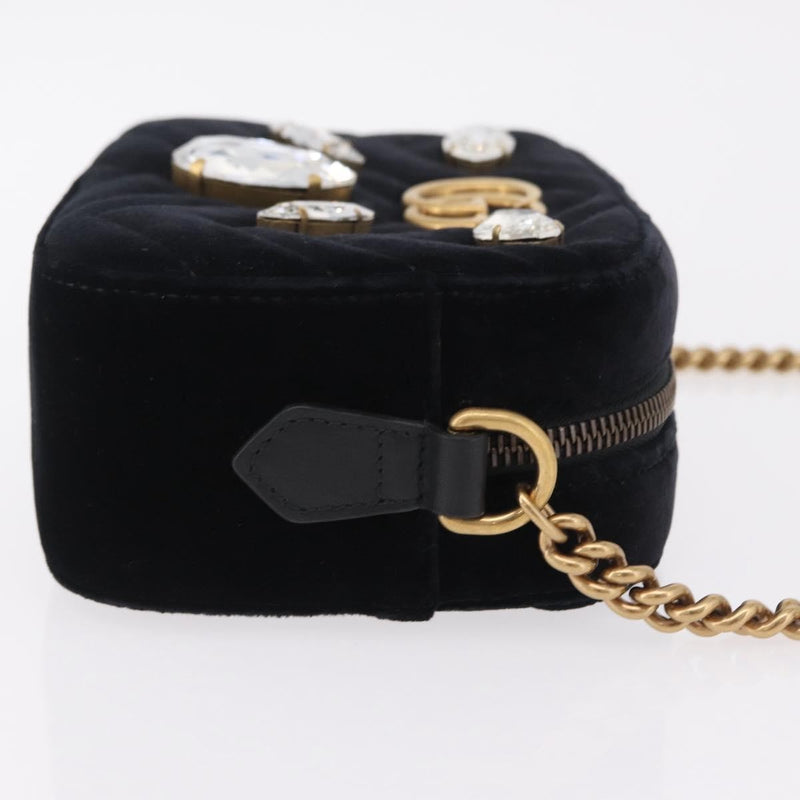 Gucci Gg Marmont Crystal Embellished Matelasse Velvet Black Bag