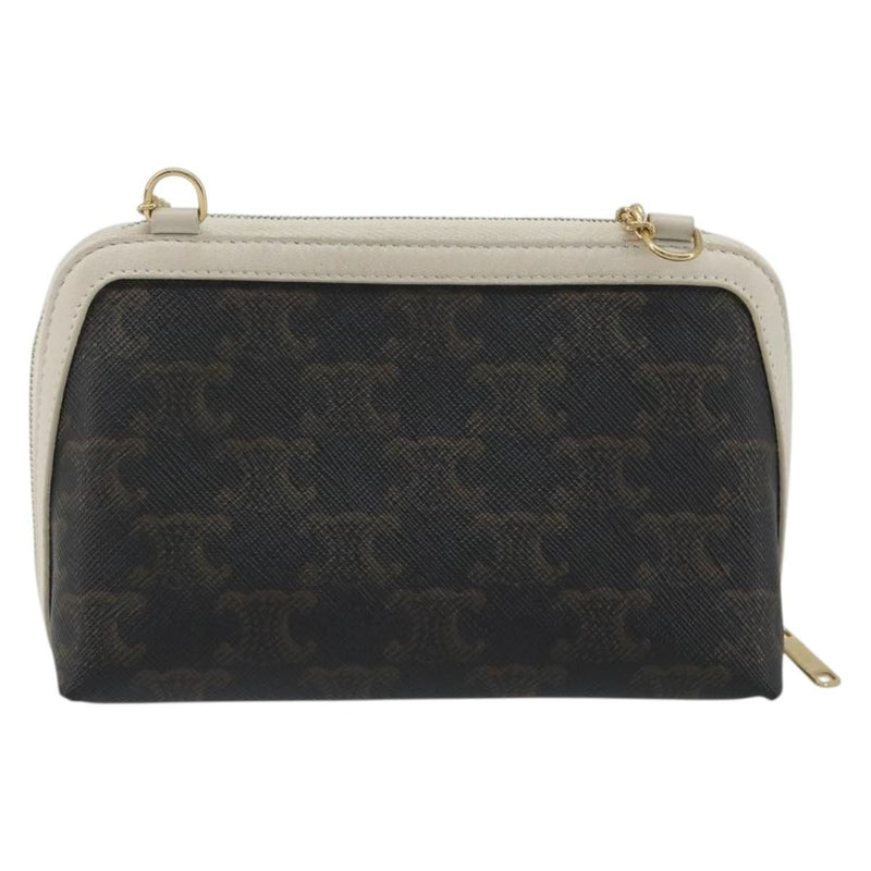 Celine Zip Around Chain Clutch Triomphe Coated Canvas Brown