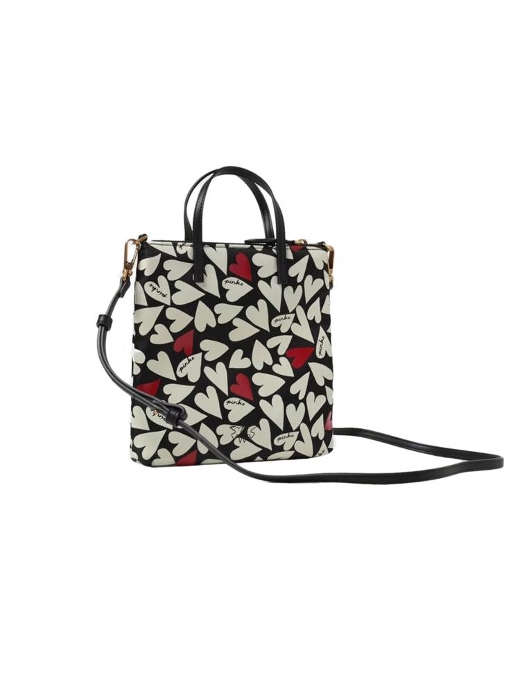Pinko Heart-Print Polyester Shoulder Bag — Black