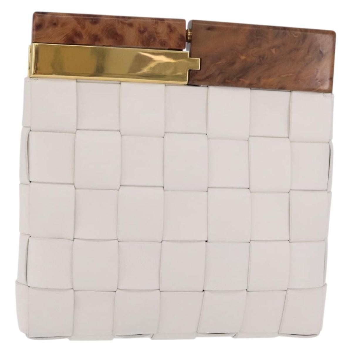 Bottega Veneta The Snap Clutch Maxi Intrecciato Leather With Wood And Metal White