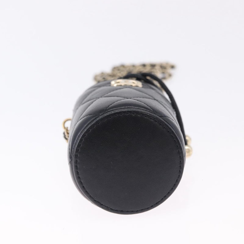 Chanel Drawstring Bucket With Chain Quilted Lambskin Black Leather Bag