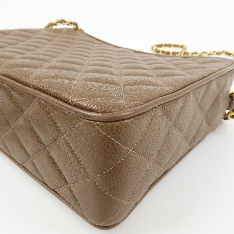 Chanel Vintage Front Pocket Camera Quilted Caviar Brown Leather Bag