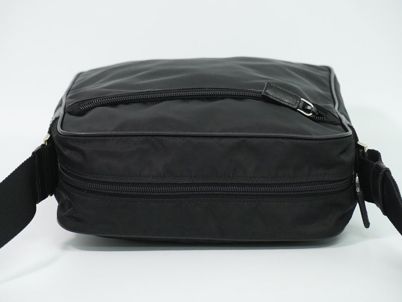 Prada Front Zip Messenger Quilted Tessuto Black Nylon