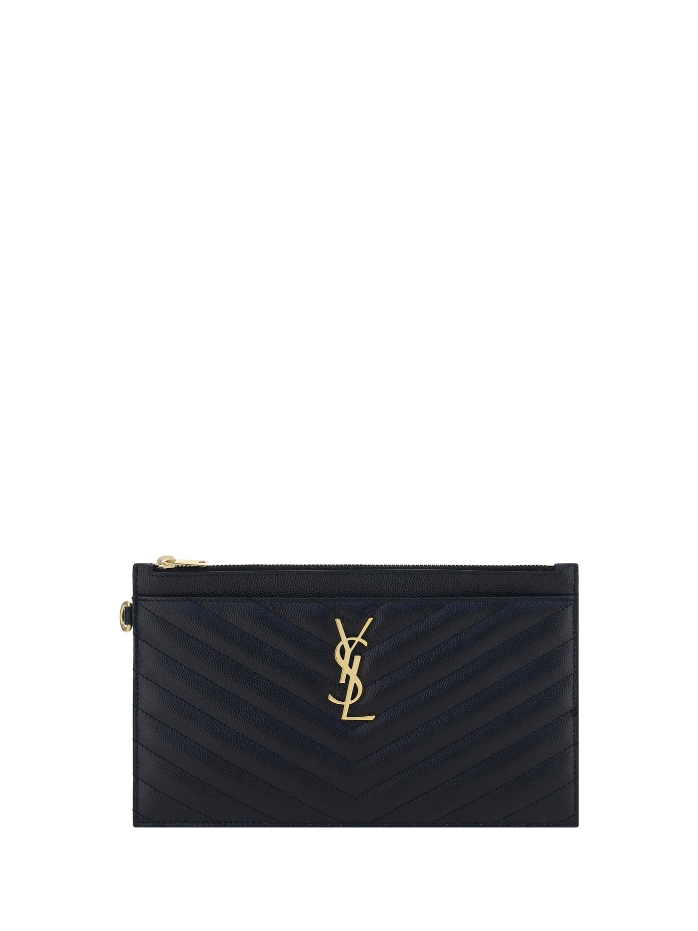 Saint Laurent Chevron-Quilted Calf Leather Clutch — Black Bos Taurus