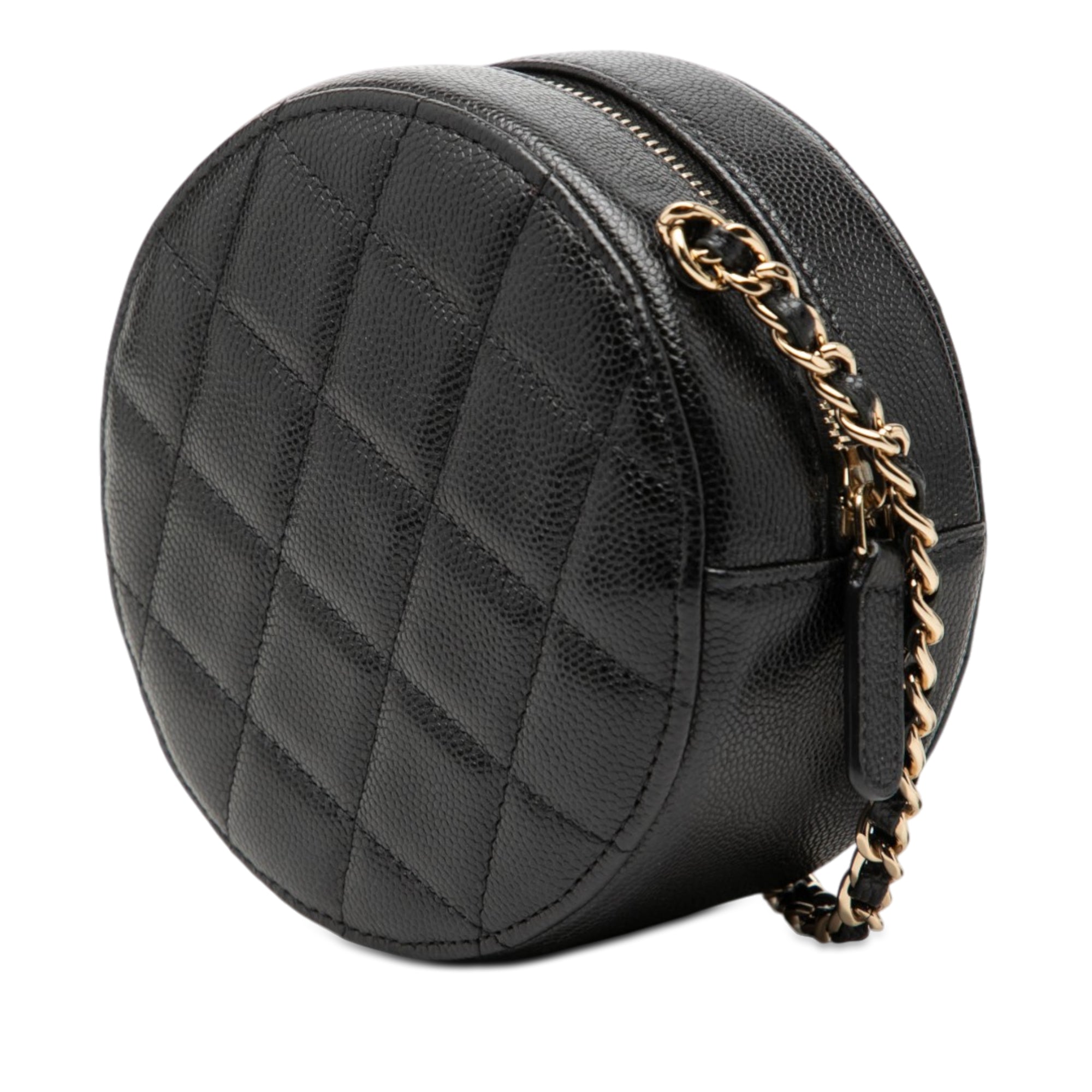 CC Quilted Caviar Round Clutch With Chain - Image 2