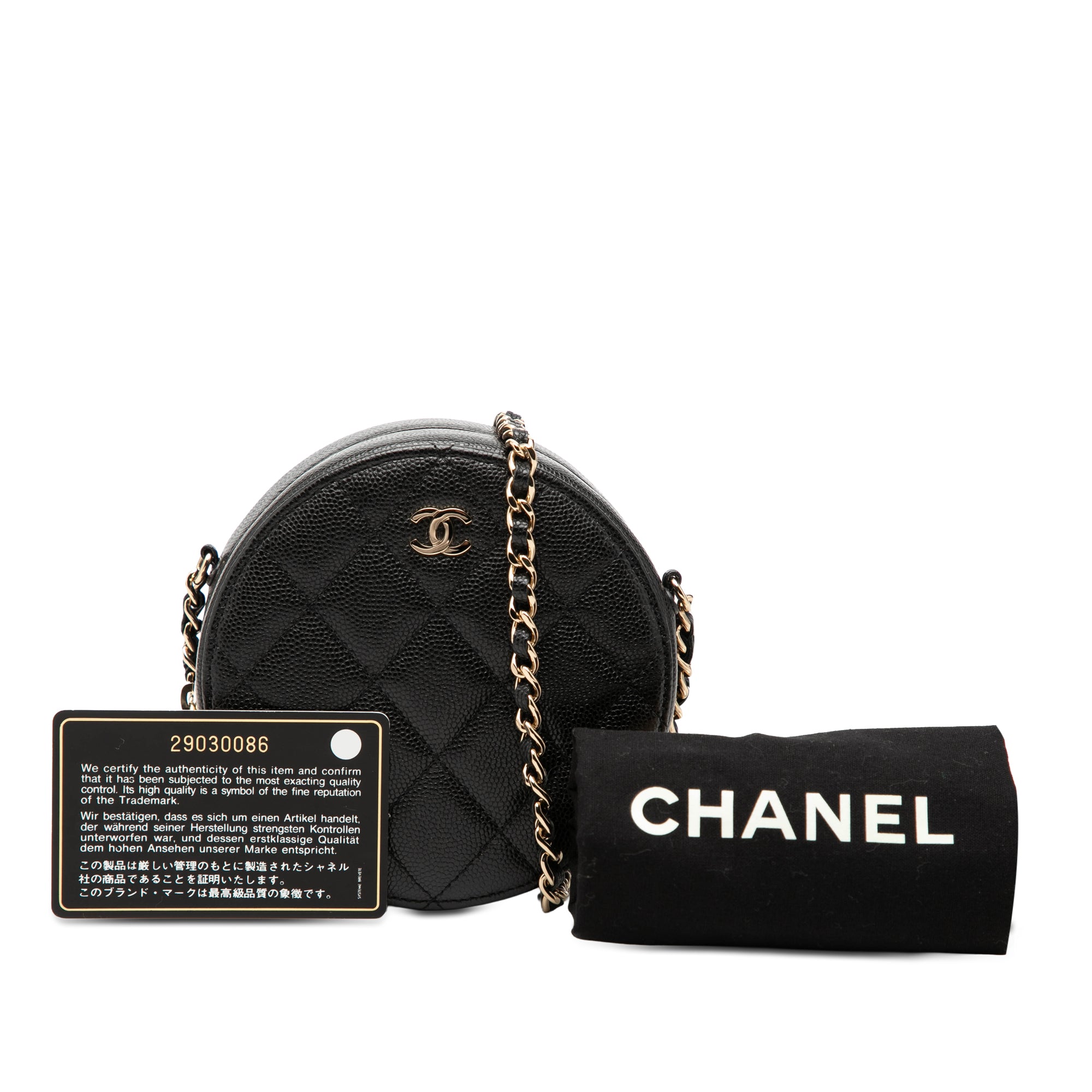 CC Quilted Caviar Round Clutch With Chain - Image 8