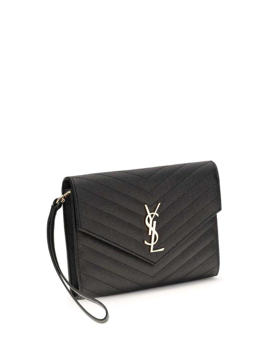 Saint Laurent Monogramme Clutch — Black Calf Leather
