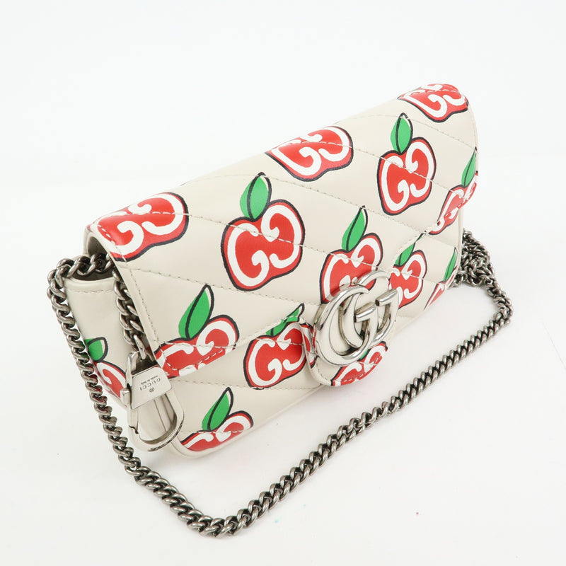 Gucci Gg Marmont Flap Printed Diagonal Quilted Leather White Bag