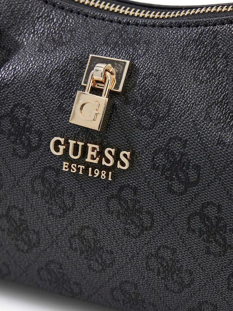Guess Logo Jacquard Shoulder Bag — Black Polyurethane