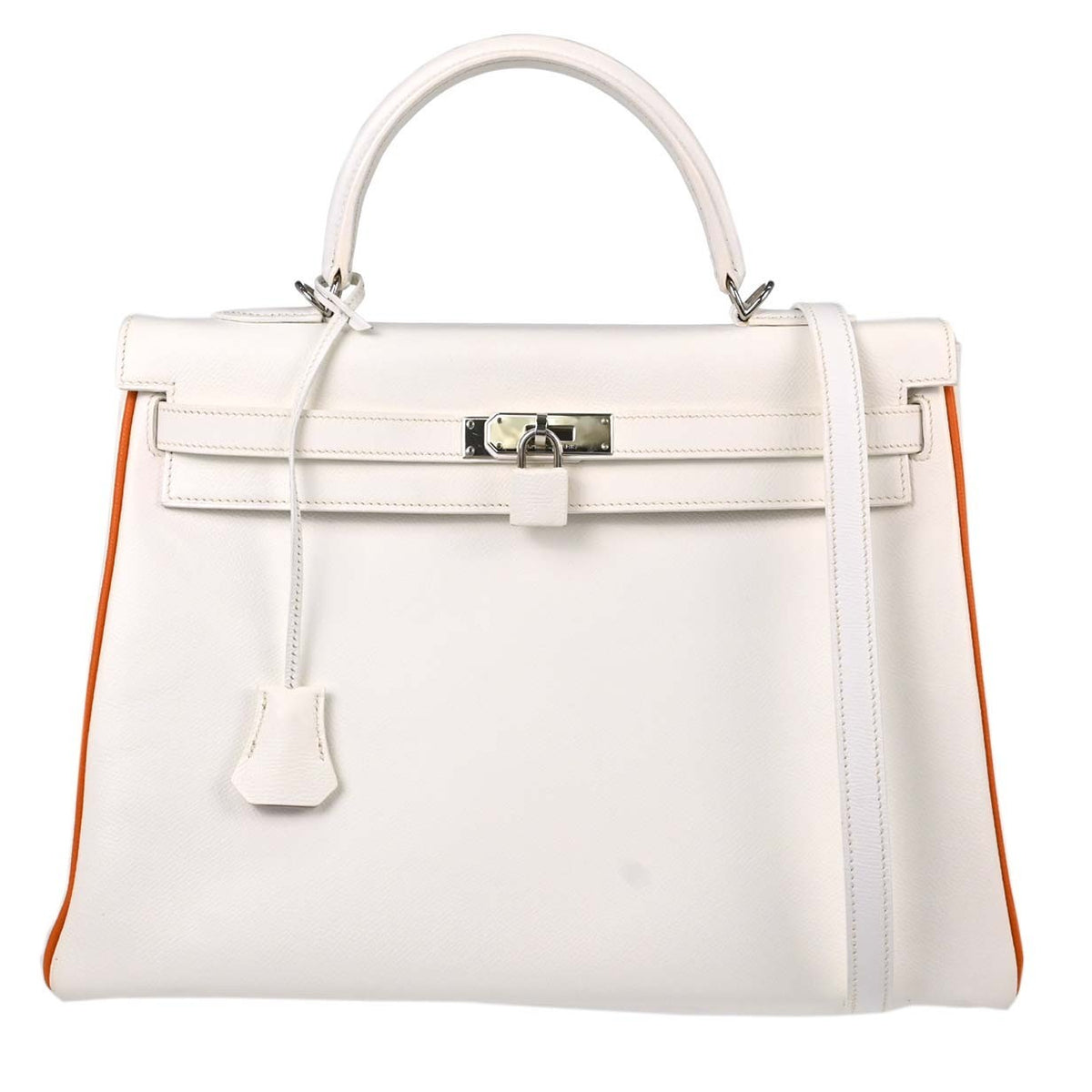 Hermes Kelly Sellier Epsom White Leather Bag