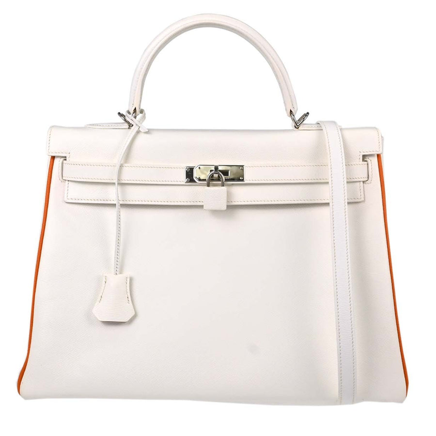 Hermes Kelly Sellier Epsom White Leather Bag
