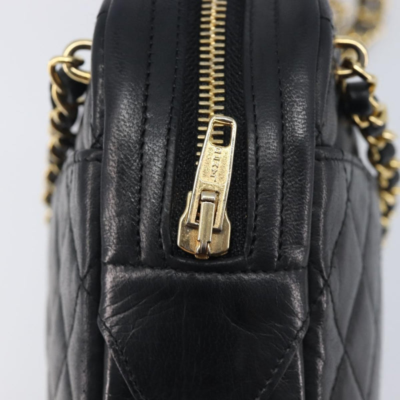 Chanel Vintage Front Pocket Camera Chevron Lambskin Black Leather Bag