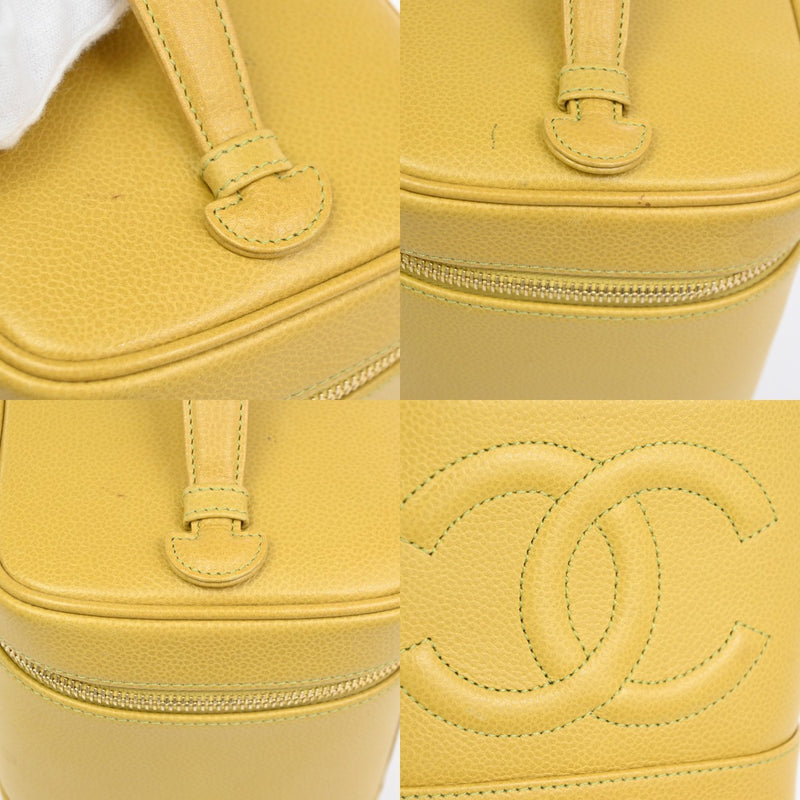 Chanel Vintage Timeless Cosmetic Case Caviar Yellow Leather Bag