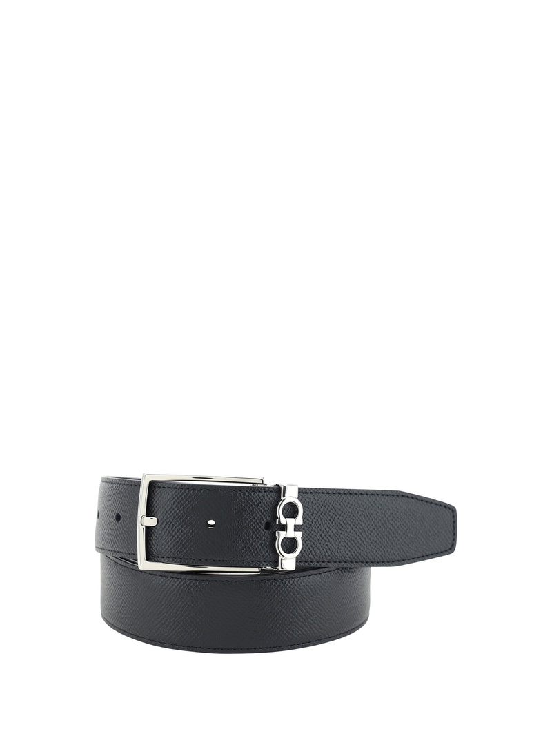 Ferragamo Reversible Grained Calf Leather Belt — Black
