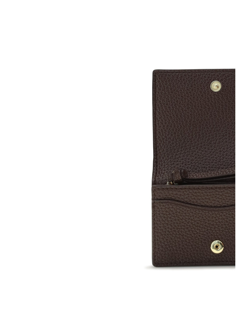 Ganni Grained Leather Card Holder — Brown Wallet