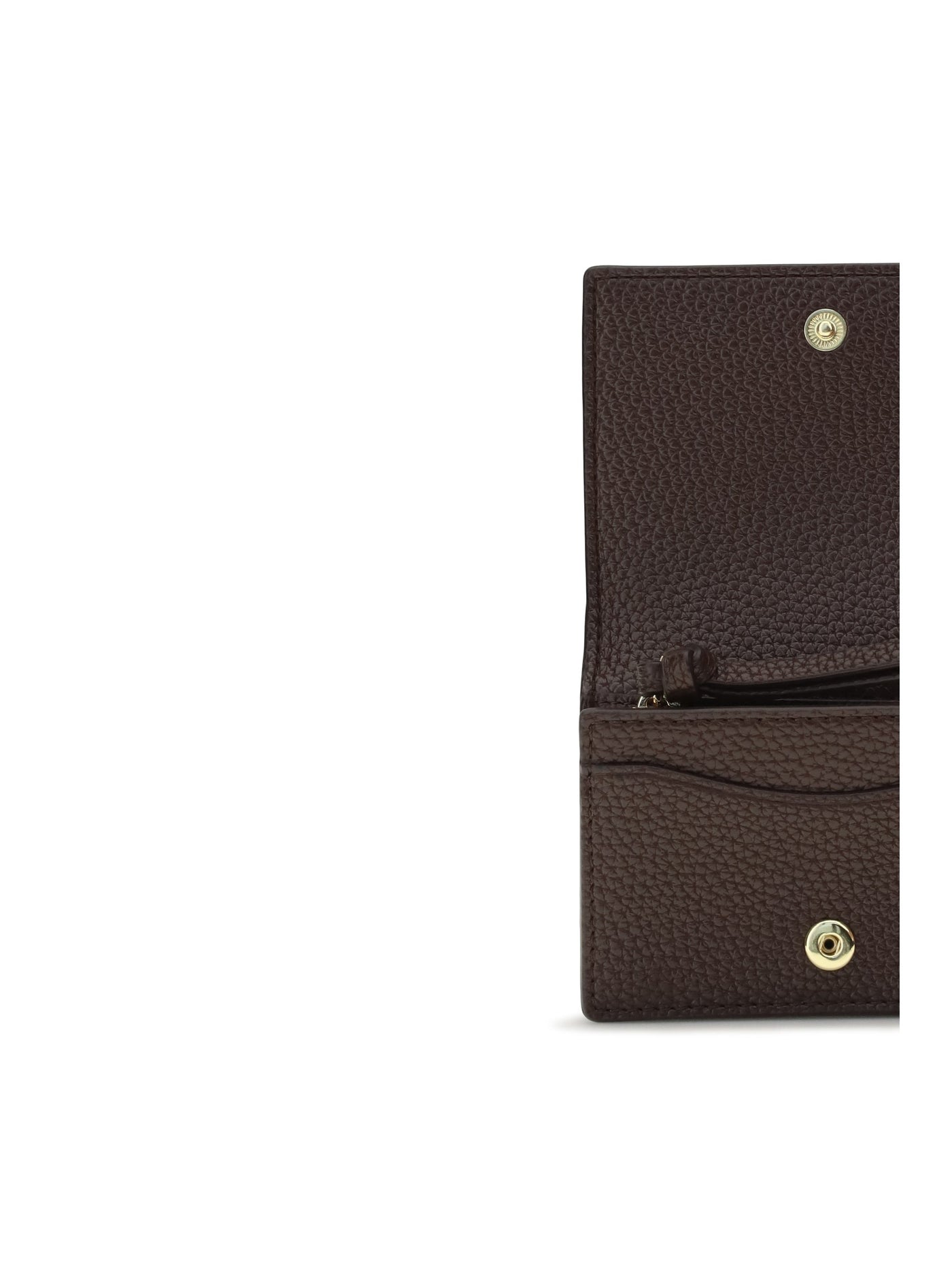 Ganni Grained Leather Flap Card Holder — Brown Recycled Polyester Wallets & Purses