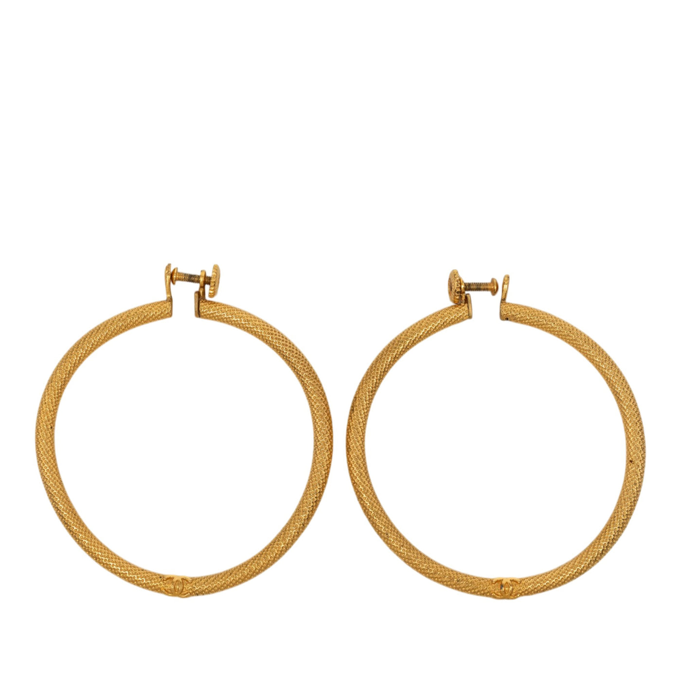 CC Gold Plated Textured Hoop Screw Back Earrings - Image 1