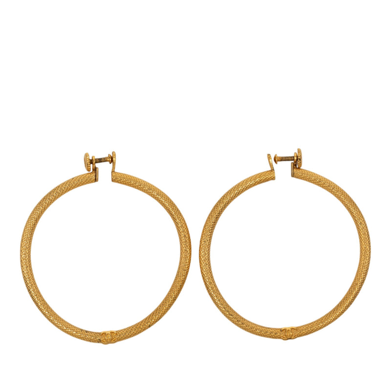 CC Gold Plated Textured Hoop Screw Back Earrings - Image 2
