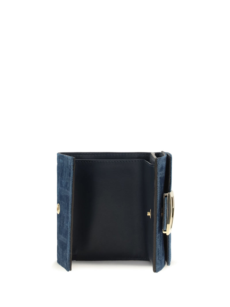 Fendi Ff Monogram Jacquard Wallet — Blue Cotton; Viscose