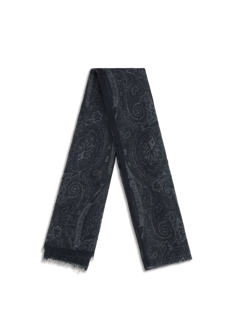 Etro Paisley Print Modal Cashmere Blend Scarf — Black Modal; Kashmir/capra Hircus Scarfs