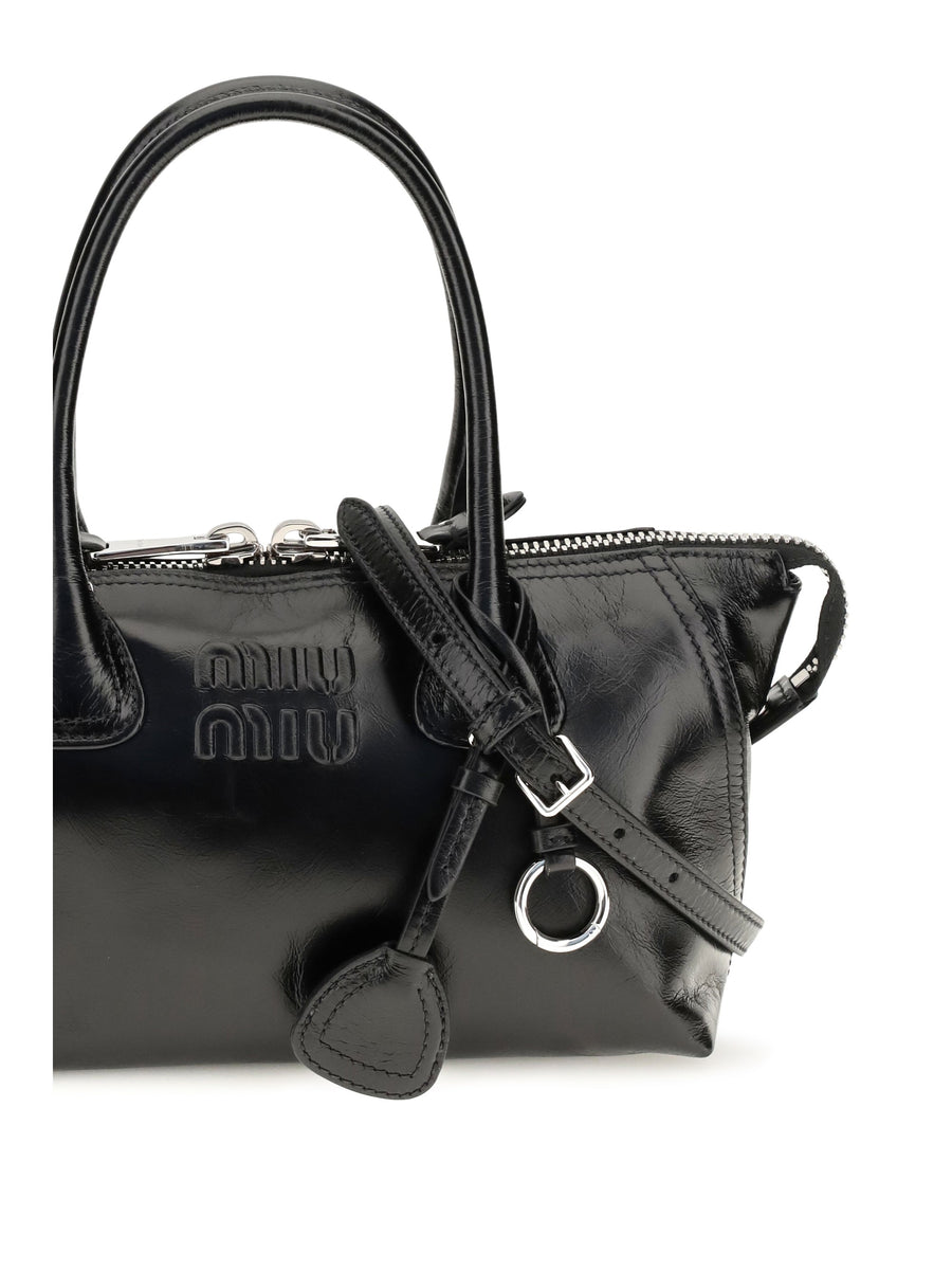 Miu Miu Structured Calf Leather Top Handle Bag — Black