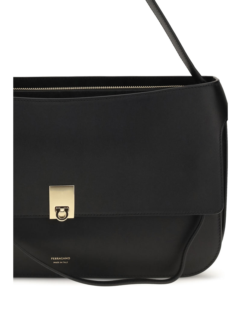 Ferragamo Shoulder Bag — Black Calf Leather Bos Taurus