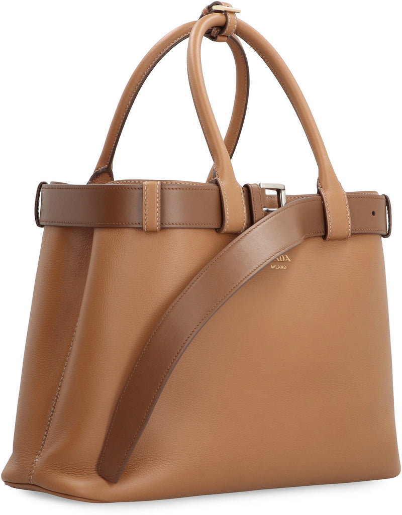 Prada Buckle Tote Bag — Brown Calfskin