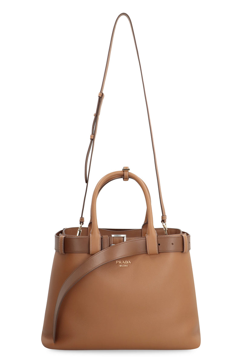 Prada Buckle Tote Bag — Brown Calfskin