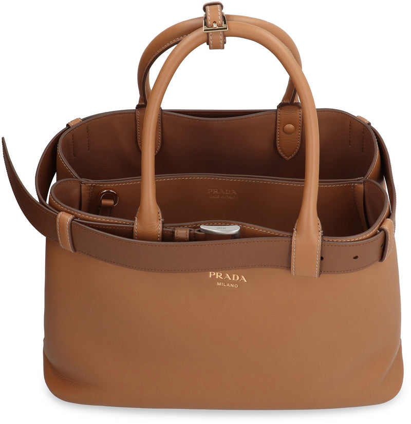 Prada Buckle Tote Bag — Brown Calfskin