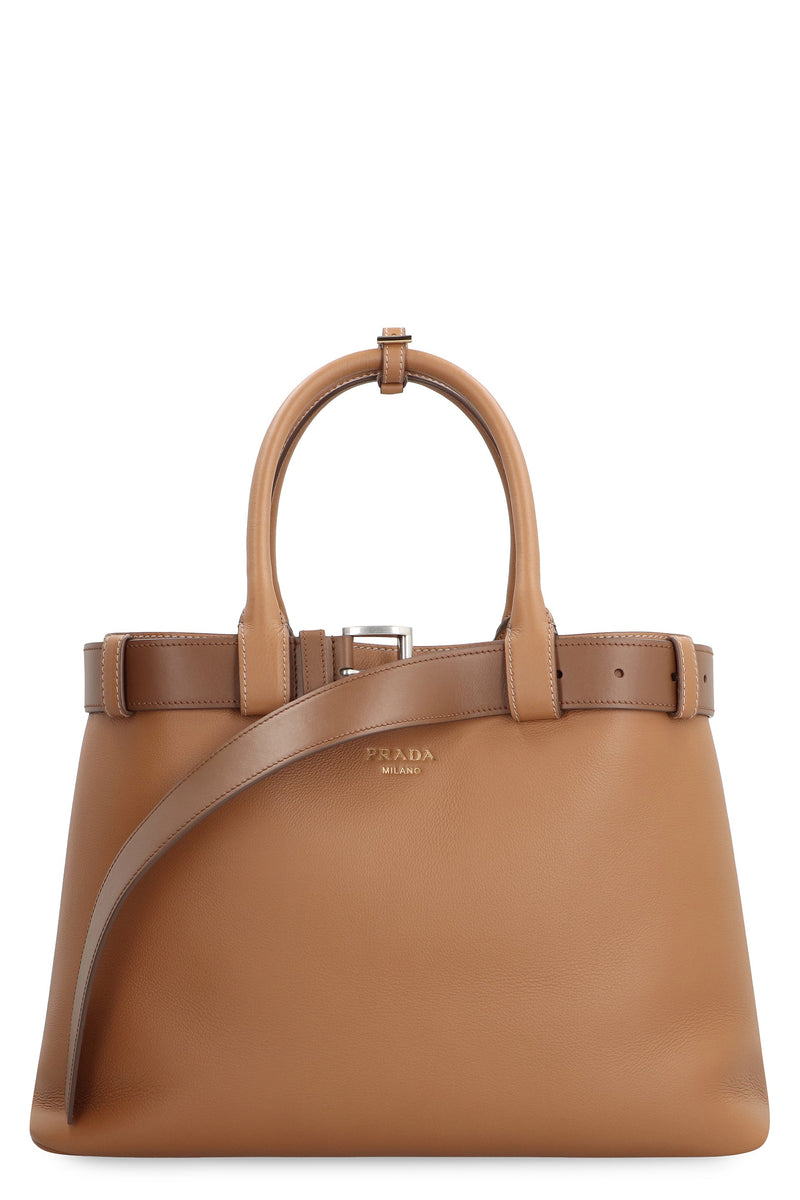 Prada Buckle Tote Bag — Brown Calfskin