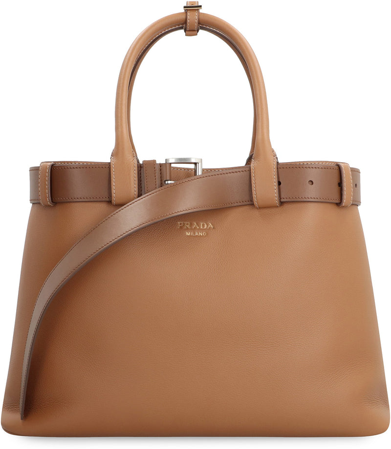 Prada Buckle Tote Bag — Brown Calfskin