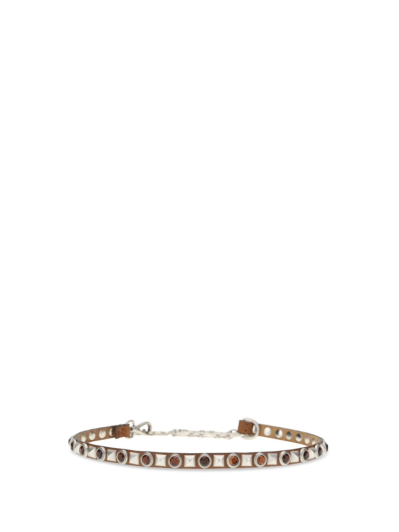 Etro Jeweled Studded Leather Belt — Brown Calf Bos Taurus