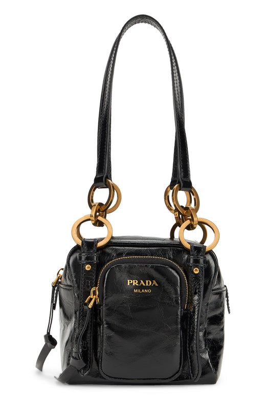 Prada Leather Dangle Ring Shoulder Bag — Black Calf