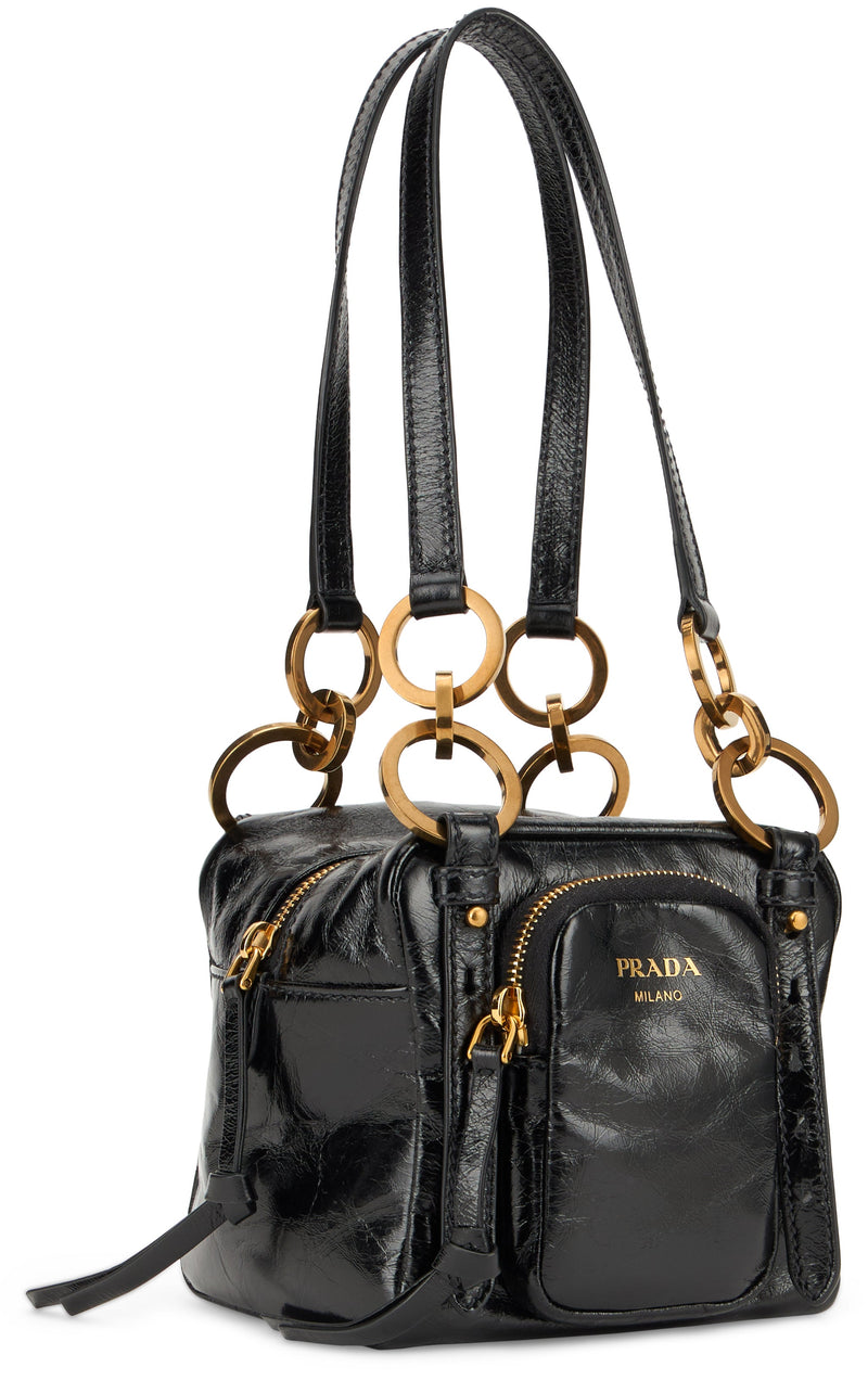 Prada Leather Dangle Ring Shoulder Bag — Black Calf