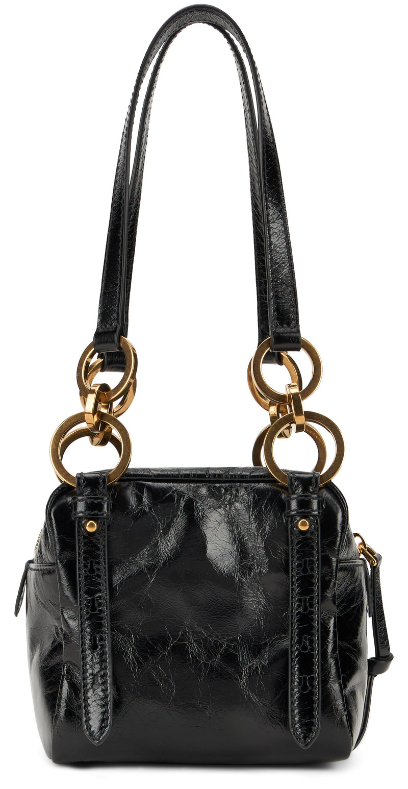 Prada Leather Dangle Ring Shoulder Bag — Black Calf