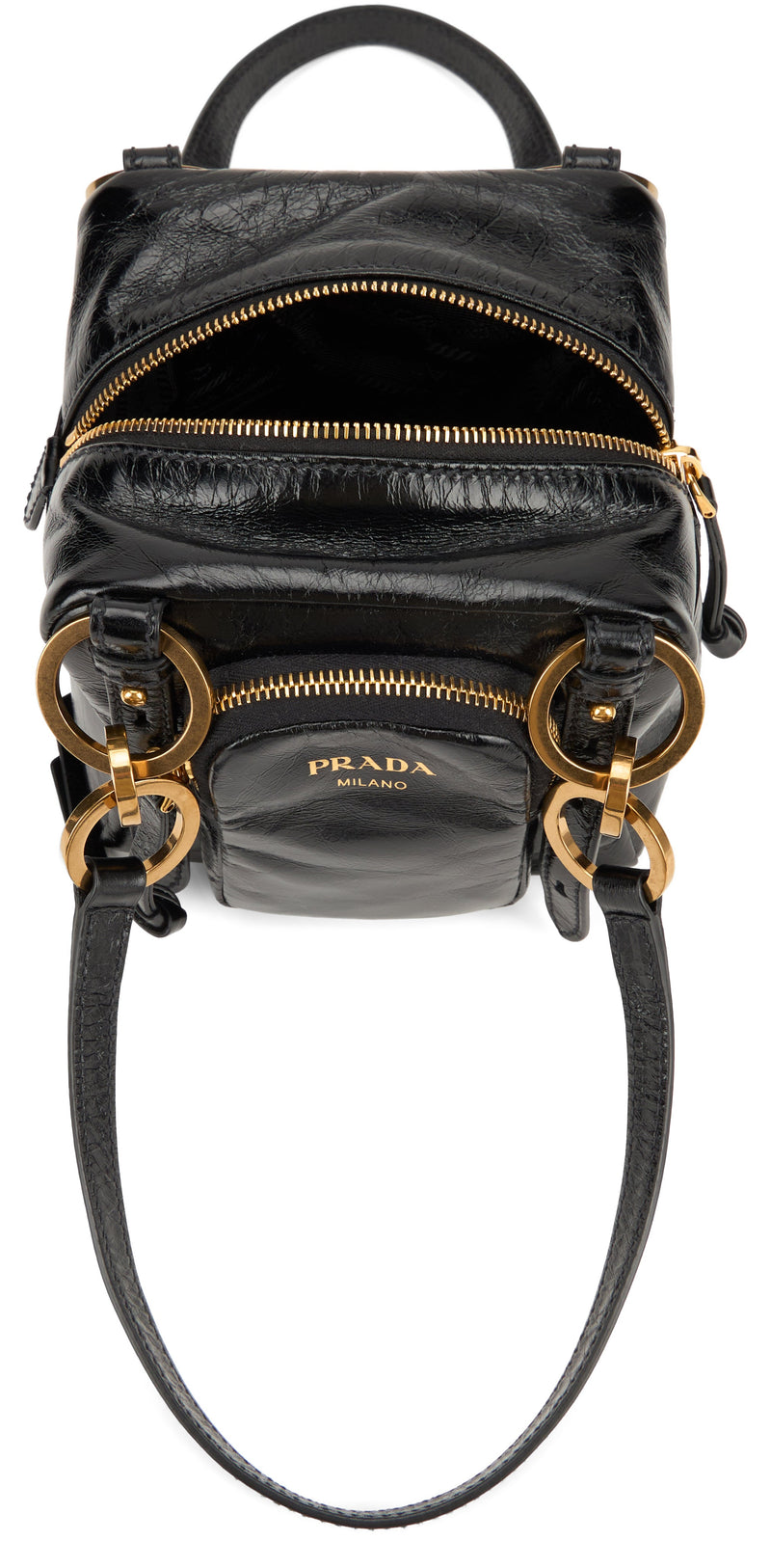 Prada Leather Dangle Ring Shoulder Bag — Black Calf